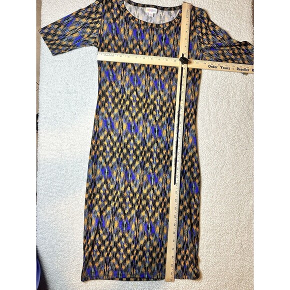Lularoe Julia Dress XXS Womens Black Blue Green Brown Zig Zag Aztec Print - Picture 7 of 9